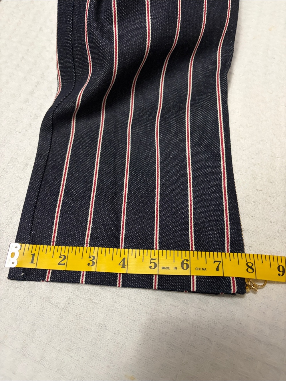 Maggie Marilyn 💯% Cotton Denim Navy Pants with Red, White Stripes Size 8 - Picture 16 of 16